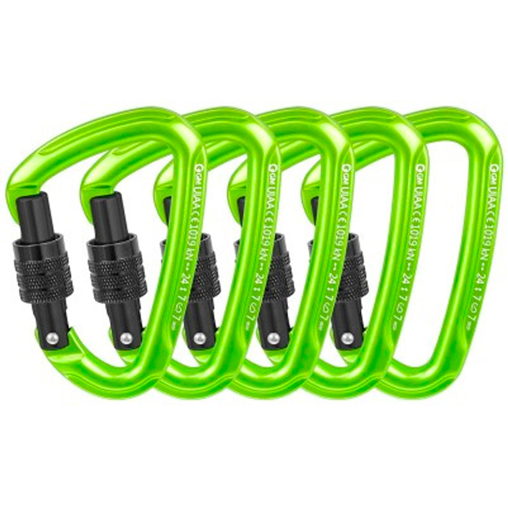 5 pack locking carabiners - Green