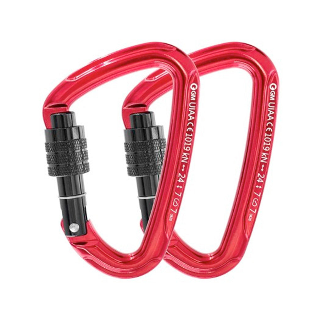 2 Red locking screw gate carabiners